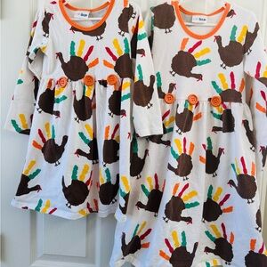 Thanksgiving Dress Handprint Turkey Girls Size 7 8 Orange Brown